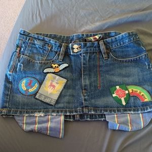 LAMB denim mini skirt with patches size 10